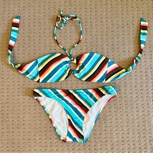 NWT Split Multicolor Striped Bikini, Sz M